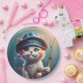 Assiettes En Carton Imaginaire Baguette de pêche de chat mignonne (Fête)