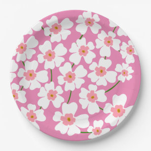 Assiettes En Carton Imaginaire blanc Motif rose