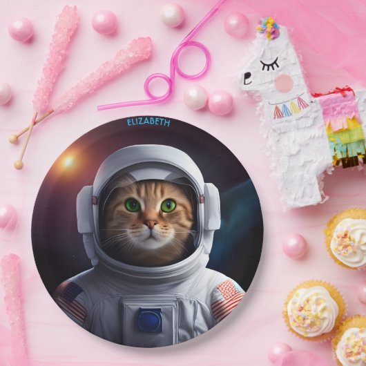 Assiettes En Carton Imaginaire Cute Chat En Astronaut Spacesuit (Fête)
