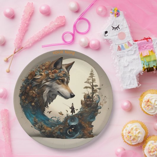 Assiettes En Carton Imaginaire Fleurs Vivides mignonnes Assistant Wolf (Fête)