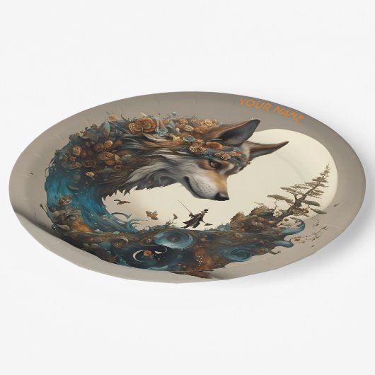 Assiettes En Carton Imaginaire Fleurs Vivides mignonnes Assistant Wolf (Angle)