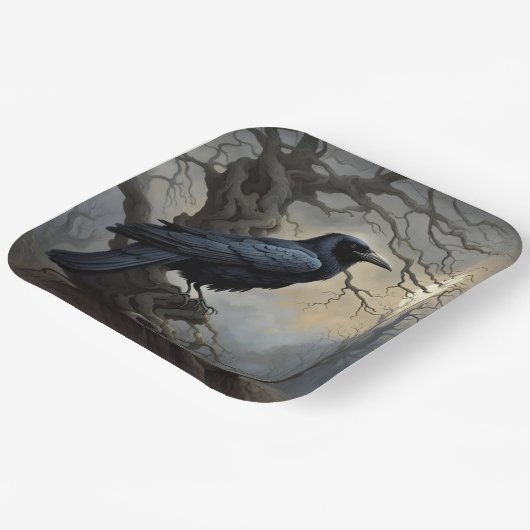 Assiettes En Carton Imaginaire joli Crow Arbre foncé (Angulaire)
