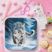 Assiettes En Carton Imaginaire mignon léopard de neige en course (Fête)