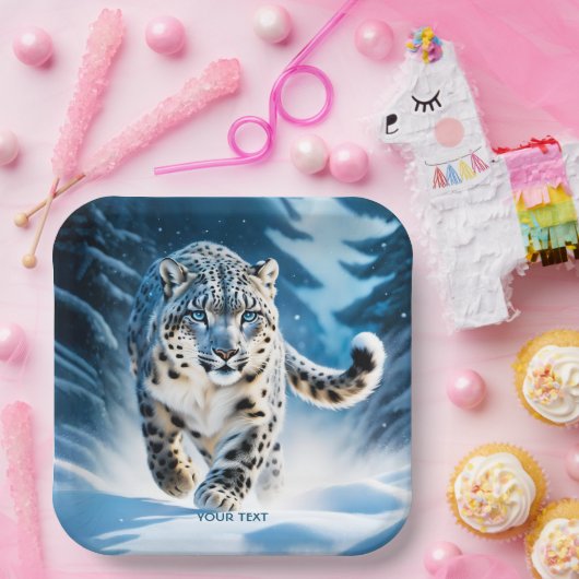 Assiettes En Carton Imaginaire mignon léopard de neige en course (Fête)