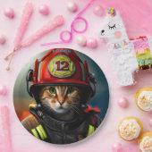 Assiettes En Carton Imaginaire Mignonne Chat Firefighter costume. (Fête)