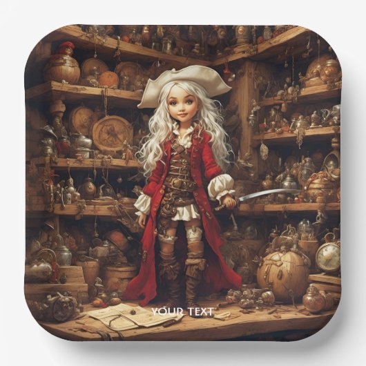 Assiettes En Carton Imaginaire mignonne fille Pirate Casquette (Recto)