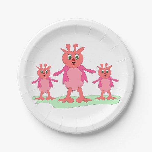 Assiettes En Carton Imaginaire rose mignon Créatures Aliens lunaires (Devant)