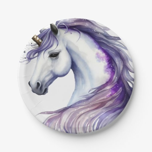 Assiettes En Carton Imaginaire violet Unicorn fête d'anniversaire (Devant)
