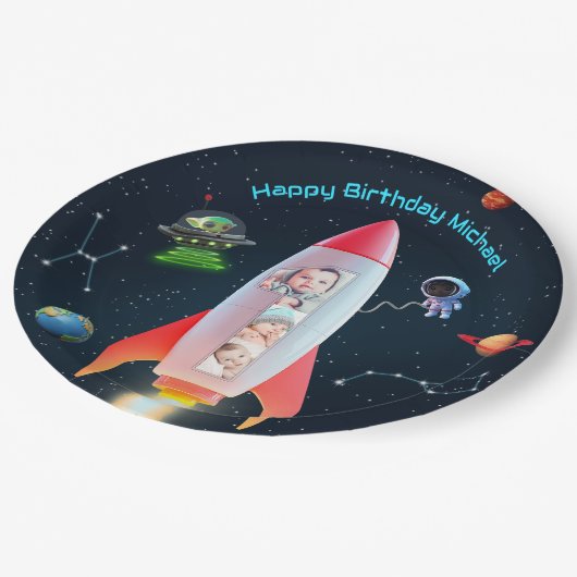 Assiettes En Carton Immense Collage photo | Space Rocket 1er anniversa (Angle)