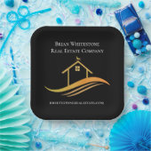 Assiettes En Carton Immobilier Chic Noir Or Custom Open House (Fête)