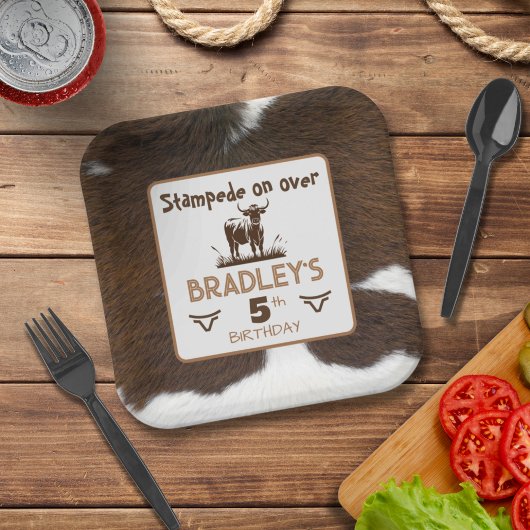 Assiettes En Carton Impression Animale Stampede De Bétail Marron Anniv