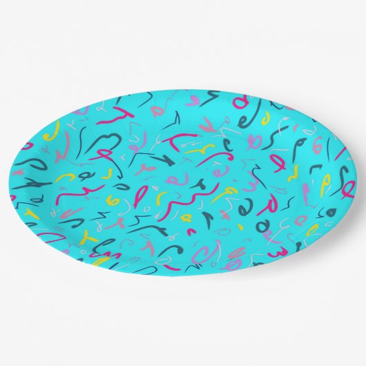 Assiettes En Carton Impression bleue avec Vibes des années 90 (Angle)