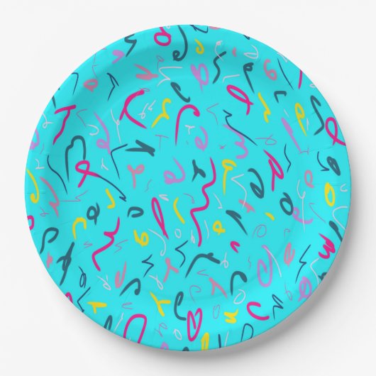 Assiettes En Carton Impression bleue avec Vibes des années 90 (Devant)