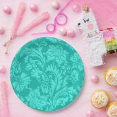 Assiettes En Carton Impression damasée turquoise (Fête)