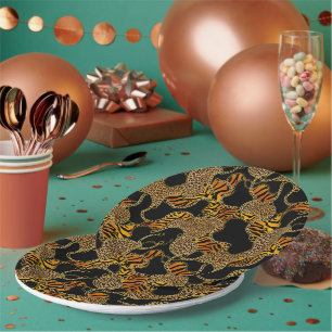 Assiettes En Carton Impression d'animal de jungle urbain sur fond noir