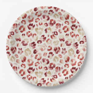 Assiettes En Carton Impression d'animal léopard crème rouge