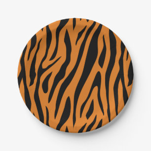 Assiettes En Carton Impression d'animaux à rayures de tigre orange et