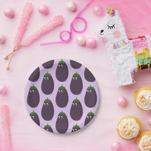 Assiettes En Carton Impression d'aubergines mignonnes (Fête)