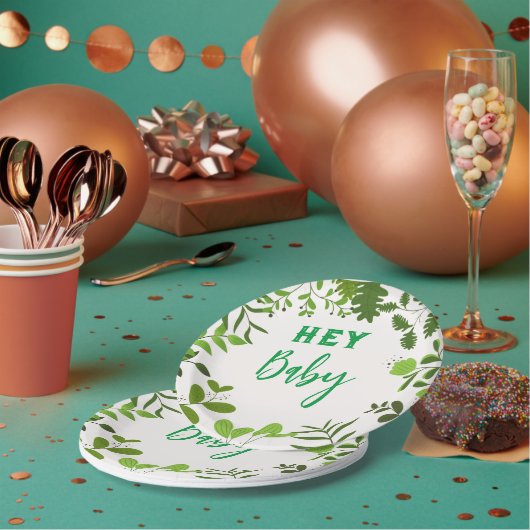 Assiettes En Carton Impression de feuilles (Multi)