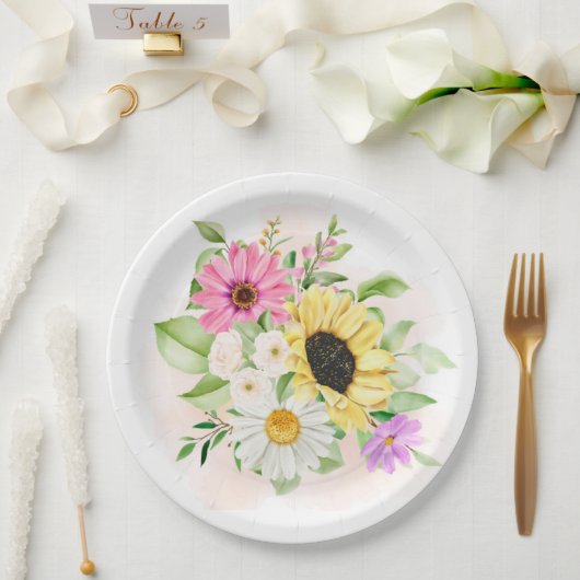 Assiettes En Carton Impression de fleurs  (Mariage)