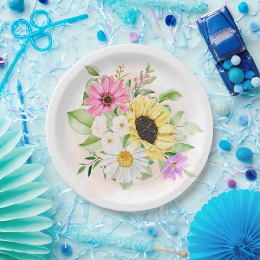 Assiettes En Carton Impression de fleurs  (Fête)