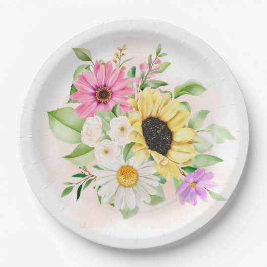 Assiettes En Carton Impression de fleurs  (Devant)