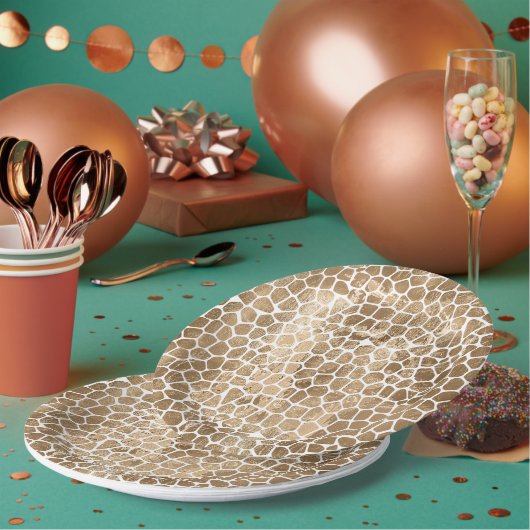 Assiettes En Carton Impression de girafe en or (Multi)