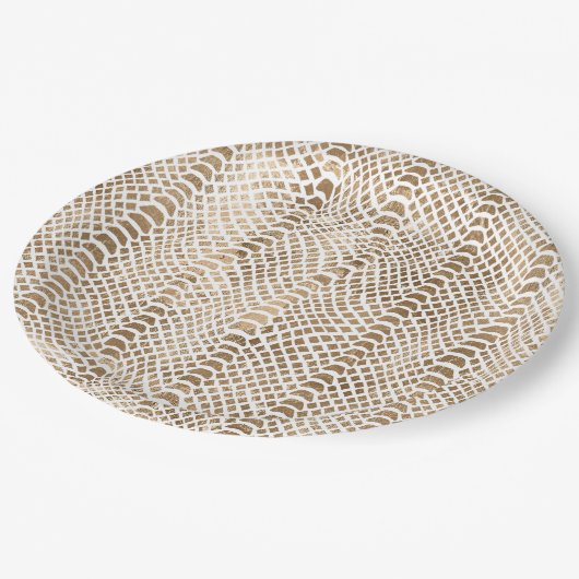 Assiettes En Carton Impression de serpent blanc or (Angle)