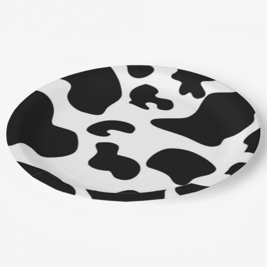 Assiettes En Carton Impression de vache noire et blanche (Angle)