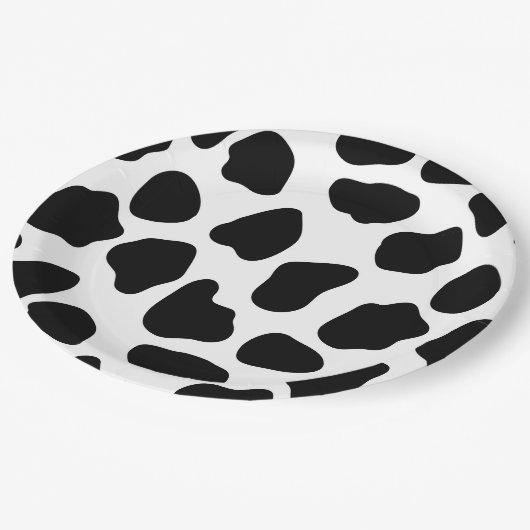 Assiettes En Carton Impression de vache noire et blanche (Angle)