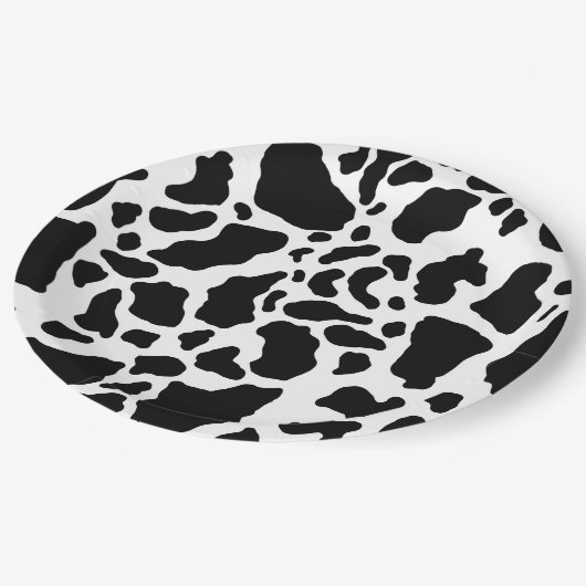 Assiettes En Carton Impression de vache noire et blanche (Angle)