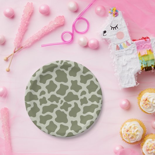 Assiettes En Carton Impression de vache verte Sage (Fête)