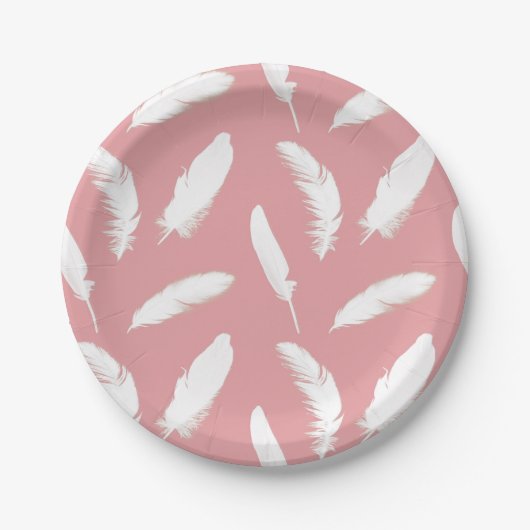 Assiettes En Carton Impression en plumes blanches sur coque rose (Devant)