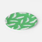 Assiettes En Carton Impression en plumes blanches sur vert jade (Angle)