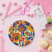 Assiettes En Carton Impression florale du patrimoine mexicain (Fête)