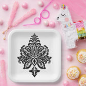 Assiettes En Carton Impression noir et blanc damassé Plaque papier (Fête)