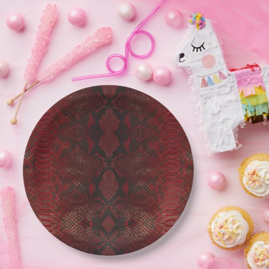 Assiettes En Carton Impression Python rouge et noir (Fête)