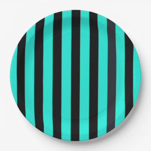 Assiettes En Carton Impression rayures turquoise et noire