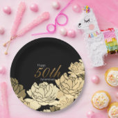 Assiettes En Carton Impression rose du 50e anniversaire or, tan et bei (Fête)