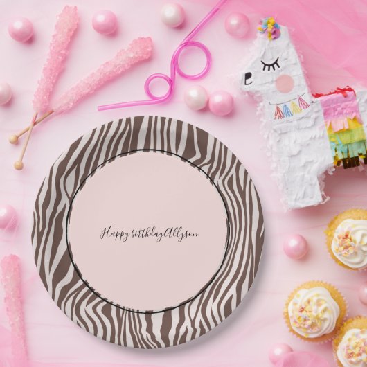 Assiettes En Carton Impression Zebra Brown Crème (Fête)