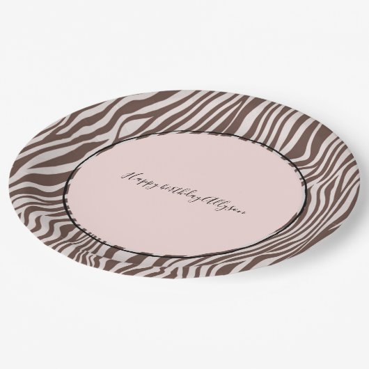 Assiettes En Carton Impression Zebra Brown Crème (Angle)