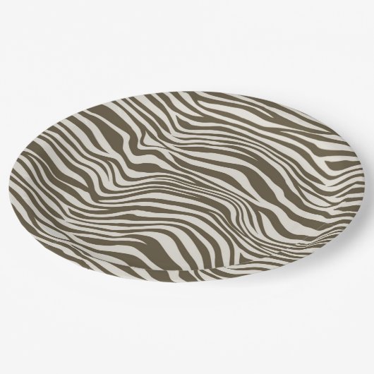 Assiettes En Carton Impression Zebra Crème Brown (Angle)