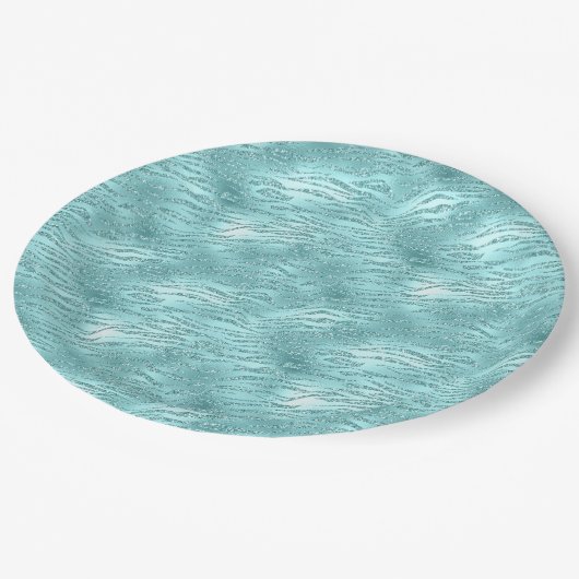 Assiettes En Carton Impression Zebra Mint Glitzy (Angle)