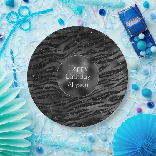 Assiettes En Carton Impression Zebra Noir Argent (Fête)