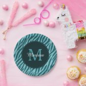 Assiettes En Carton Impression Zèbre Turquoise avec Monogramme et nom (Fête)