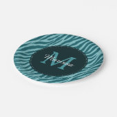 Assiettes En Carton Impression Zèbre Turquoise avec Monogramme et nom (Angle)