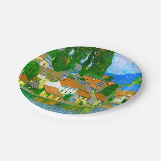 Assiettes En Carton Impressionist Mediterranean Village by the Sea (Angle)