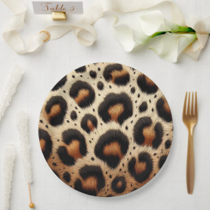 Assiettes En Carton Imprimé animalier taches de fourrure léopard beige