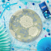 Assiettes En Carton Imprimé floral bloc bleu vert (Fête)