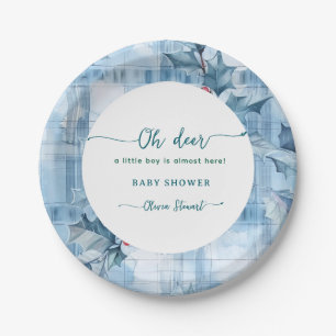 Assiettes En Carton Imprimé Gingham Floral Bleu oh cerf baby shower